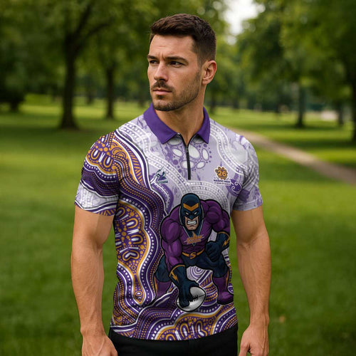 Melbourne Storm NAIDOC Week 2026 Zipper Polo Shirt First Nations of Australia Aboriginal Mascot Rugby