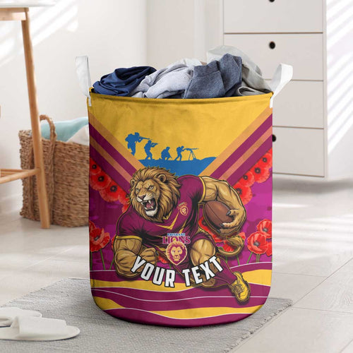 Personalised Brisbane Lions ANZAC Laundry Basket Military Remembrance Australian Football Mascot Camouflage