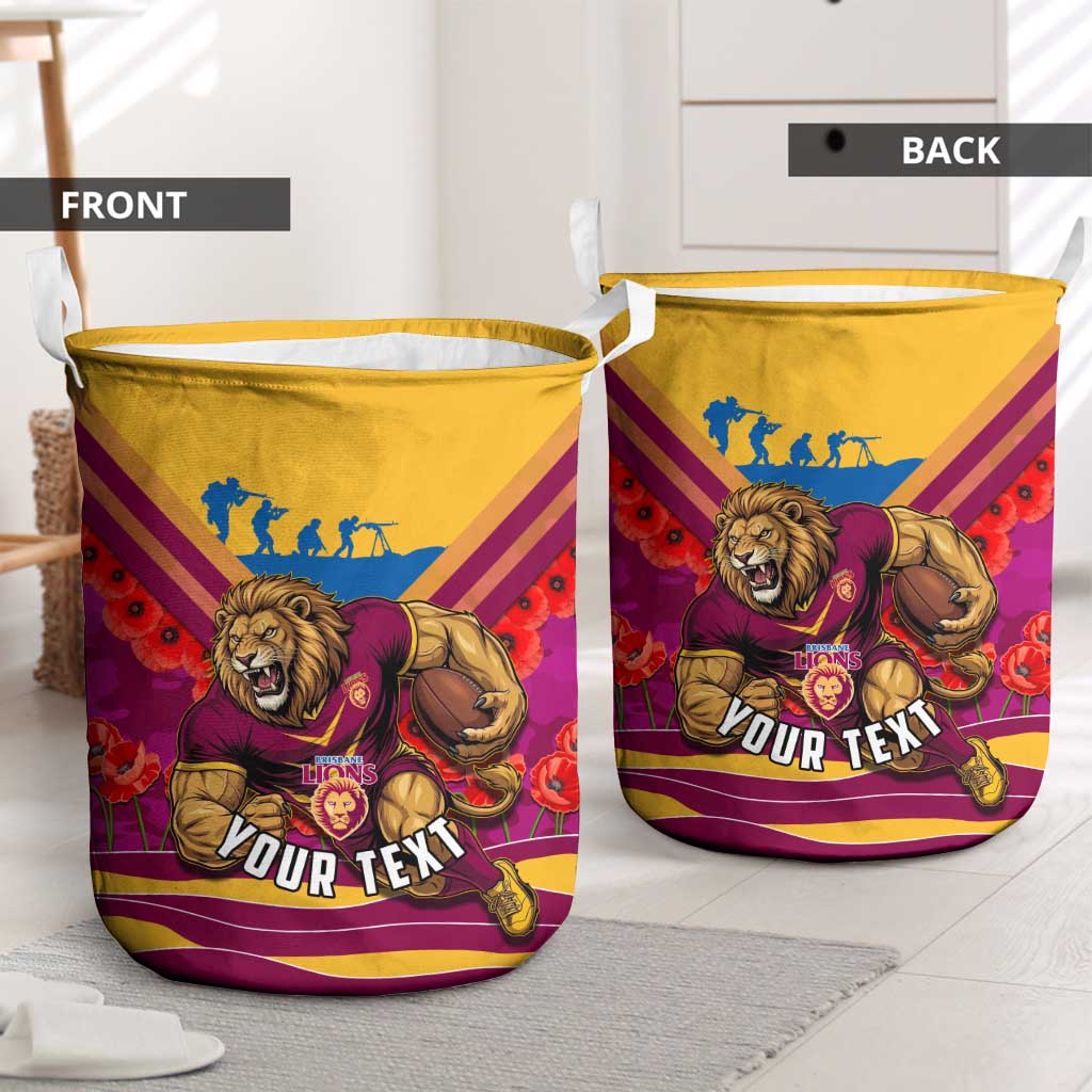 Personalised Brisbane Lions ANZAC Laundry Basket Military Remembrance Australian Football Mascot Camouflage
