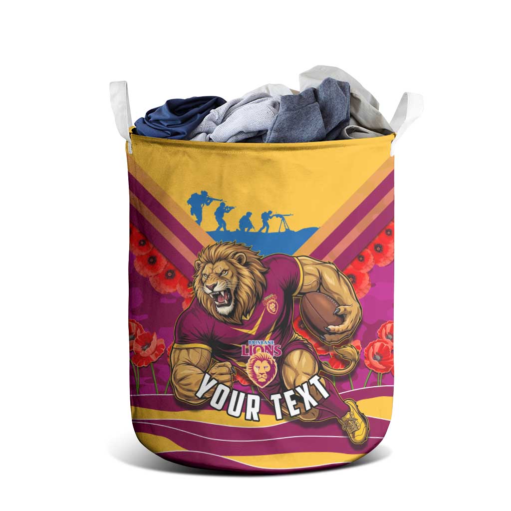 Personalised Brisbane Lions ANZAC Laundry Basket Military Remembrance Australian Football Mascot Camouflage