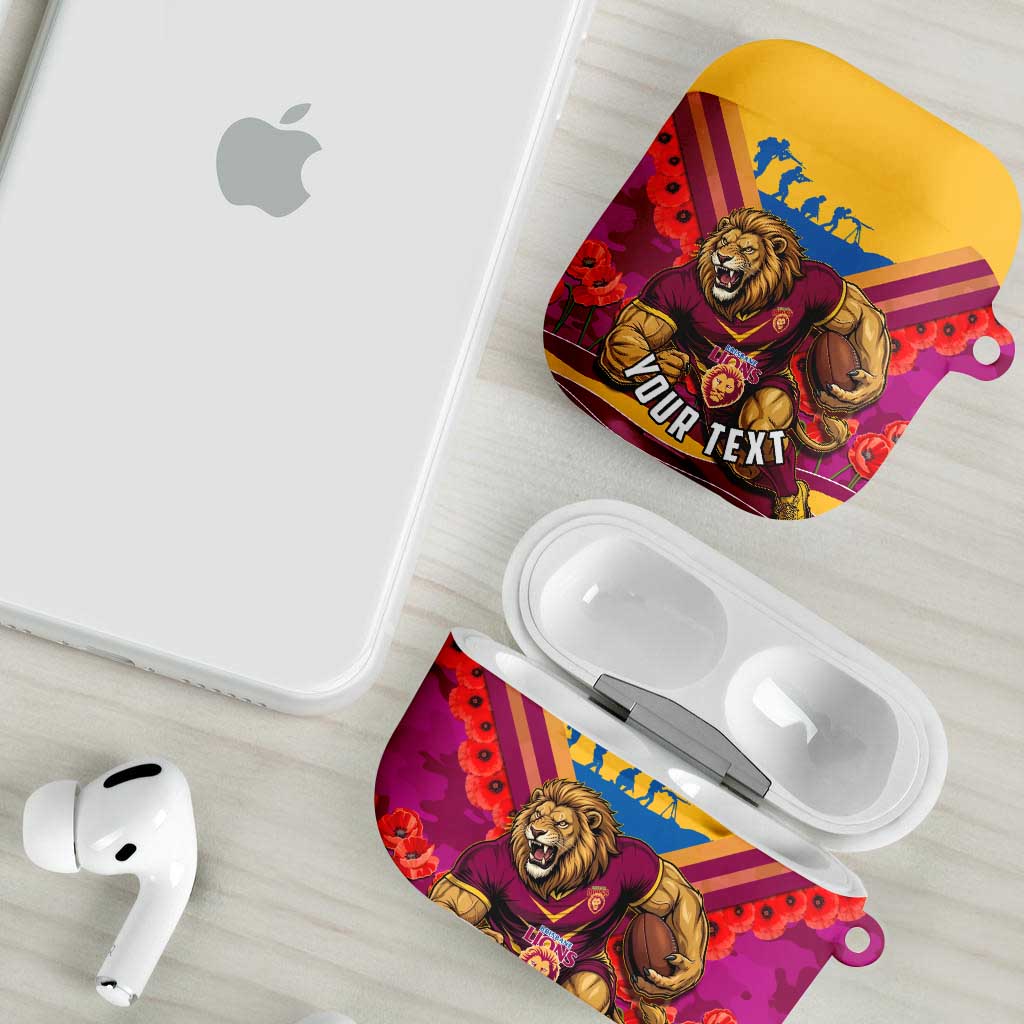 Personalised Brisbane Lions ANZAC AirPods Case Military Remembrance Australian Football Mascot Camouflage