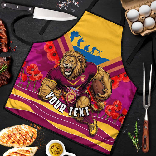 Personalised Brisbane Lions ANZAC Apron Military Remembrance Australian Football Mascot Camouflage