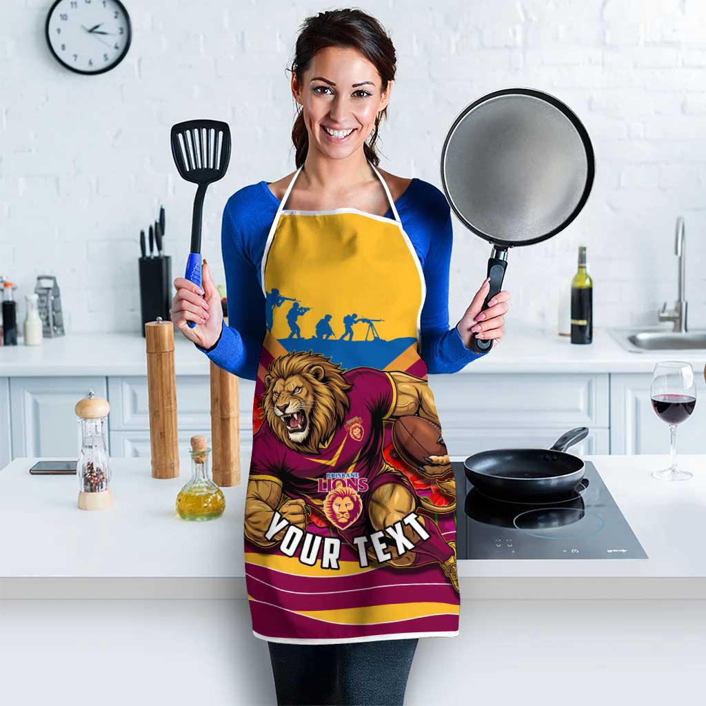 Personalised Brisbane Lions ANZAC Apron Military Remembrance Australian Football Mascot Camouflage