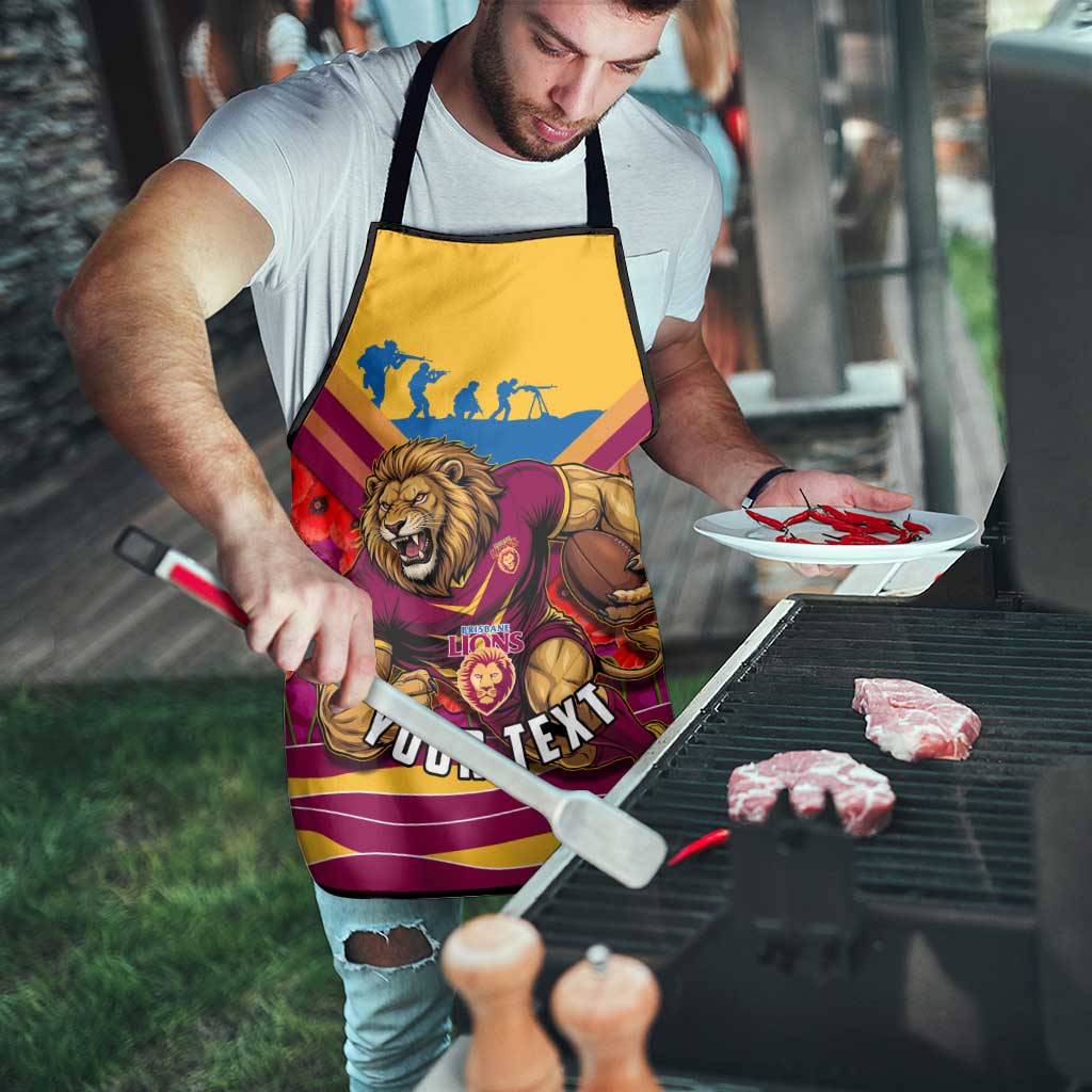 Personalised Brisbane Lions ANZAC Apron Military Remembrance Australian Football Mascot Camouflage