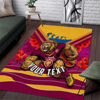 Personalised Brisbane Lions ANZAC Area Rug Military Remembrance Australian Football Mascot Camouflage