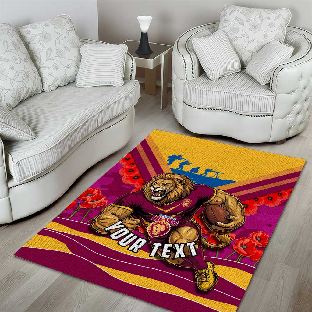 Personalised Brisbane Lions ANZAC Area Rug Military Remembrance Australian Football Mascot Camouflage