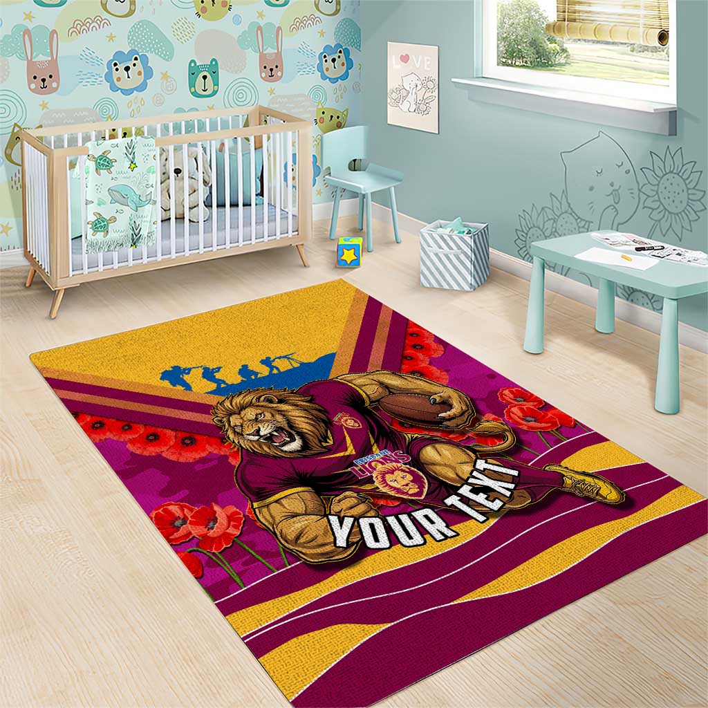 Personalised Brisbane Lions ANZAC Area Rug Military Remembrance Australian Football Mascot Camouflage
