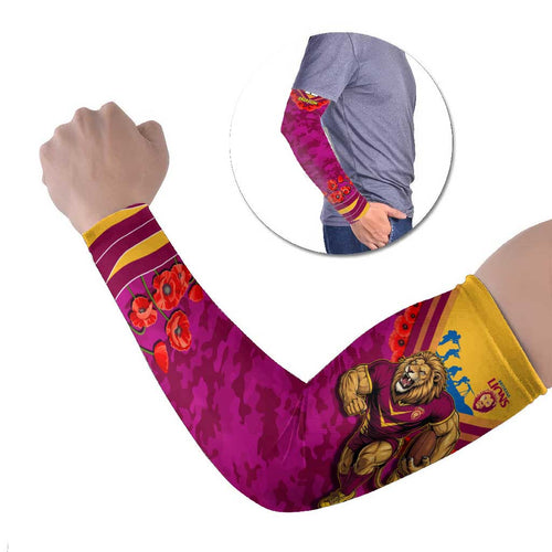 Personalised Brisbane Lions ANZAC Arm Sleeves Military Remembrance Australian Football Mascot Camouflage