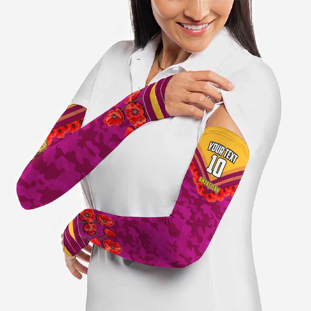 Personalised Brisbane Lions ANZAC Arm Sleeves Military Remembrance Australian Football Mascot Camouflage