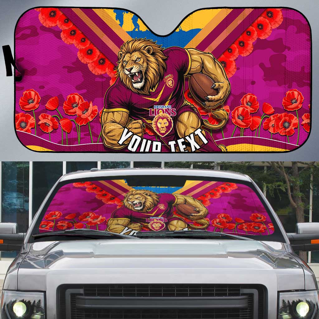 Personalised Brisbane Lions ANZAC Auto Sun Shade Military Remembrance Australian Football Mascot Camouflage