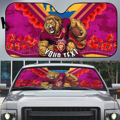 Personalised Brisbane Lions ANZAC Auto Sun Shade Military Remembrance Australian Football Mascot Camouflage