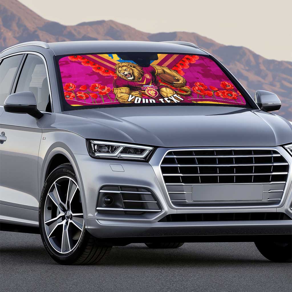 Personalised Brisbane Lions ANZAC Auto Sun Shade Military Remembrance Australian Football Mascot Camouflage
