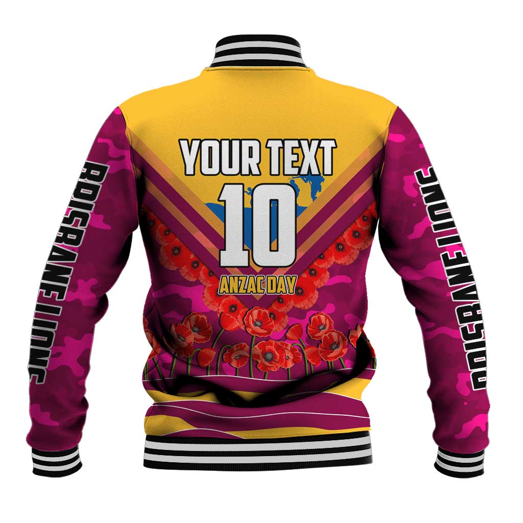 Personalised Brisbane Lions ANZAC Baseball Jacket Military Remembrance Australian Football Mascot Camouflage