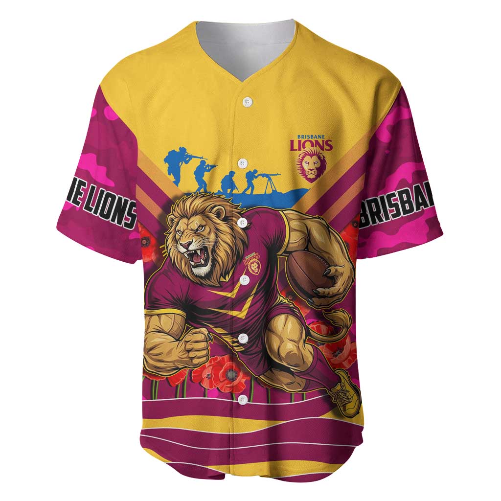 Personalised Brisbane Lions ANZAC Baseball Jersey Military Remembrance Australian Football Mascot Camouflage