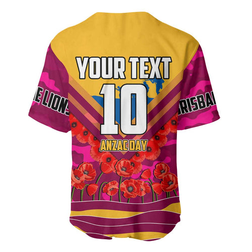 Personalised Brisbane Lions ANZAC Baseball Jersey Military Remembrance Australian Football Mascot Camouflage