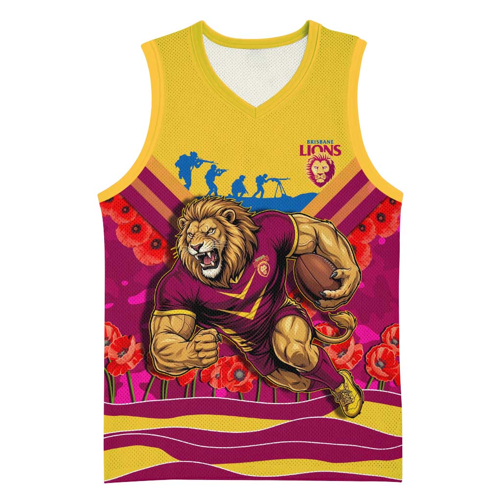 Personalised Brisbane Lions ANZAC Basketball Jersey Military Remembrance Australian Football Mascot Camouflage