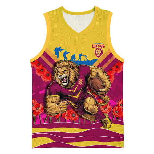 Personalised Brisbane Lions ANZAC Basketball Jersey Military Remembrance Australian Football Mascot Camouflage