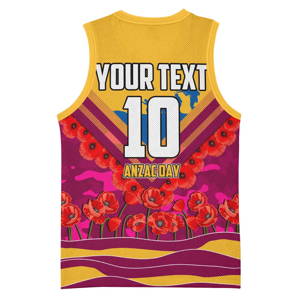 Personalised Brisbane Lions ANZAC Basketball Jersey Military Remembrance Australian Football Mascot Camouflage