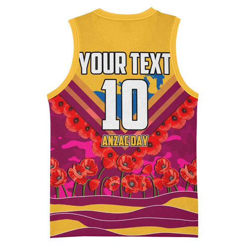 Personalised Brisbane Lions ANZAC Basketball Jersey Military Remembrance Australian Football Mascot Camouflage