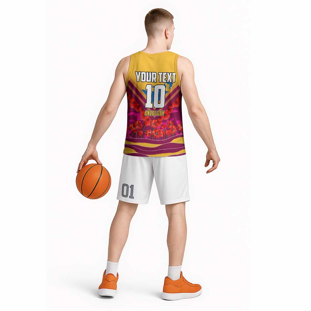 Personalised Brisbane Lions ANZAC Basketball Jersey Military Remembrance Australian Football Mascot Camouflage
