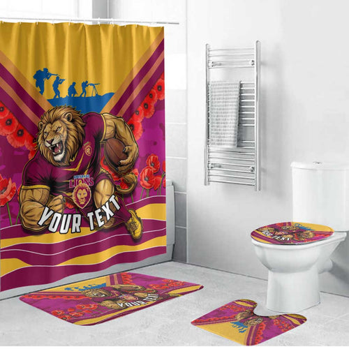 Personalised Brisbane Lions ANZAC Bathroom Set Military Remembrance Australian Football Mascot Camouflage