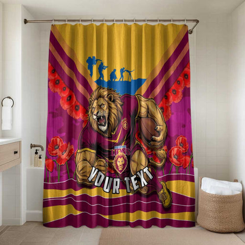 Personalised Brisbane Lions ANZAC Bathroom Set Military Remembrance Australian Football Mascot Camouflage