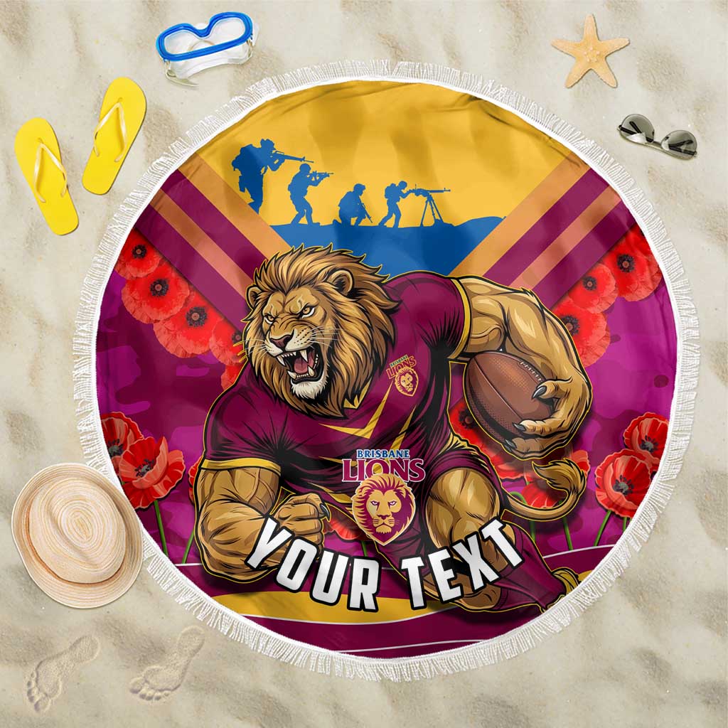 Personalised Brisbane Lions ANZAC Beach Blanket Military Remembrance Australian Football Mascot Camouflage