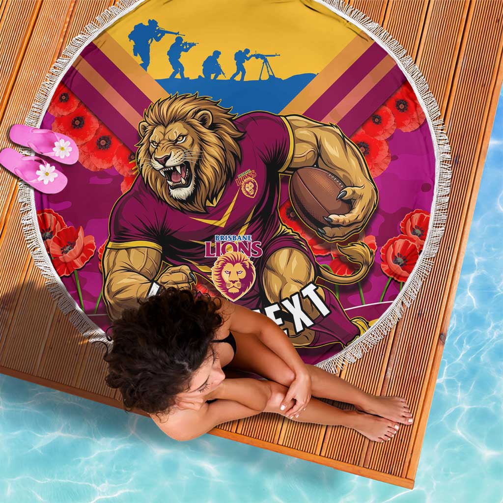 Personalised Brisbane Lions ANZAC Beach Blanket Military Remembrance Australian Football Mascot Camouflage