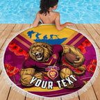 Personalised Brisbane Lions ANZAC Beach Blanket Military Remembrance Australian Football Mascot Camouflage