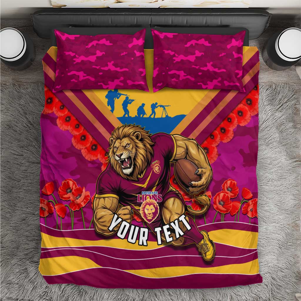 Personalised Brisbane Lions ANZAC Bedding Set Military Remembrance Australian Football Mascot Camouflage