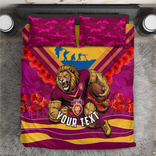 Personalised Brisbane Lions ANZAC Bedding Set Military Remembrance Australian Football Mascot Camouflage