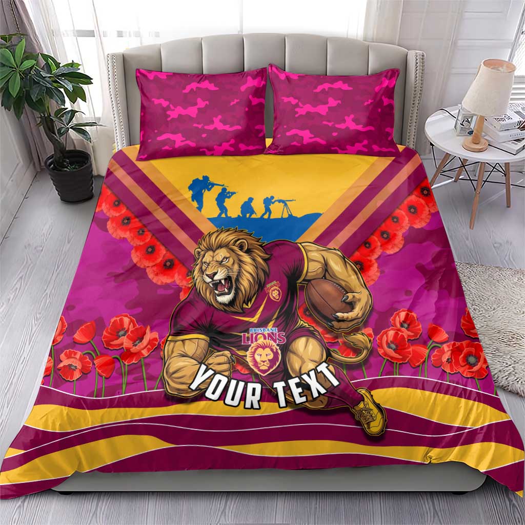 Personalised Brisbane Lions ANZAC Bedding Set Military Remembrance Australian Football Mascot Camouflage