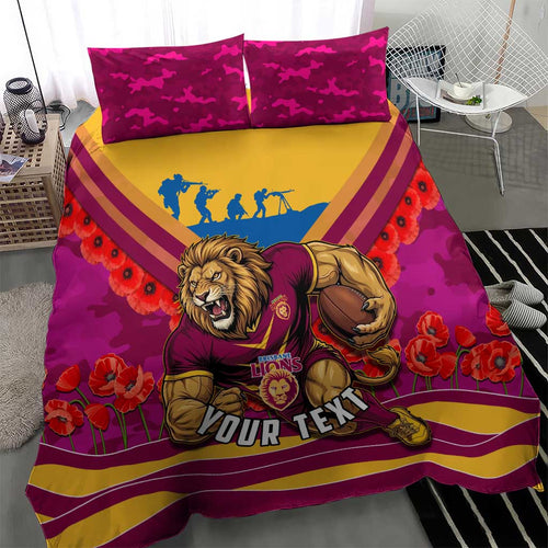 Personalised Brisbane Lions ANZAC Bedding Set Military Remembrance Australian Football Mascot Camouflage