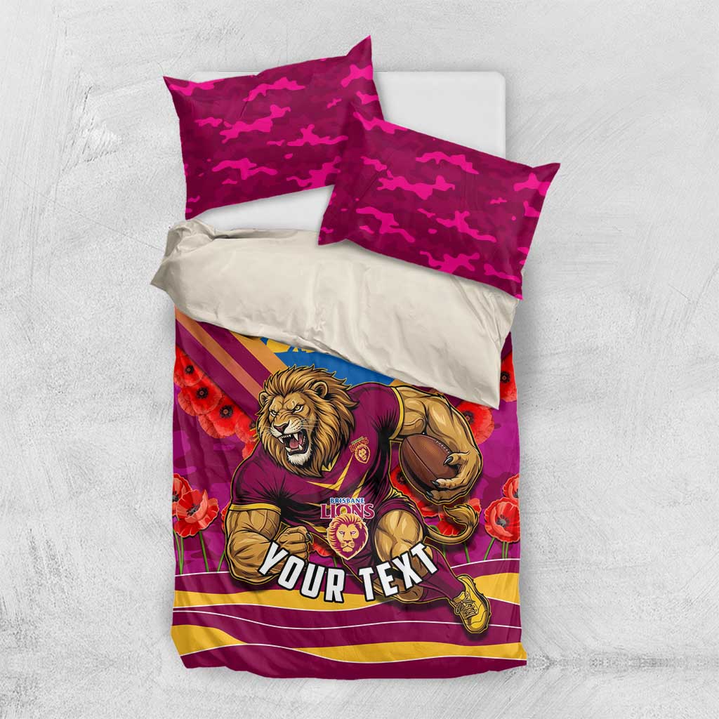 Personalised Brisbane Lions ANZAC Bedding Set Military Remembrance Australian Football Mascot Camouflage