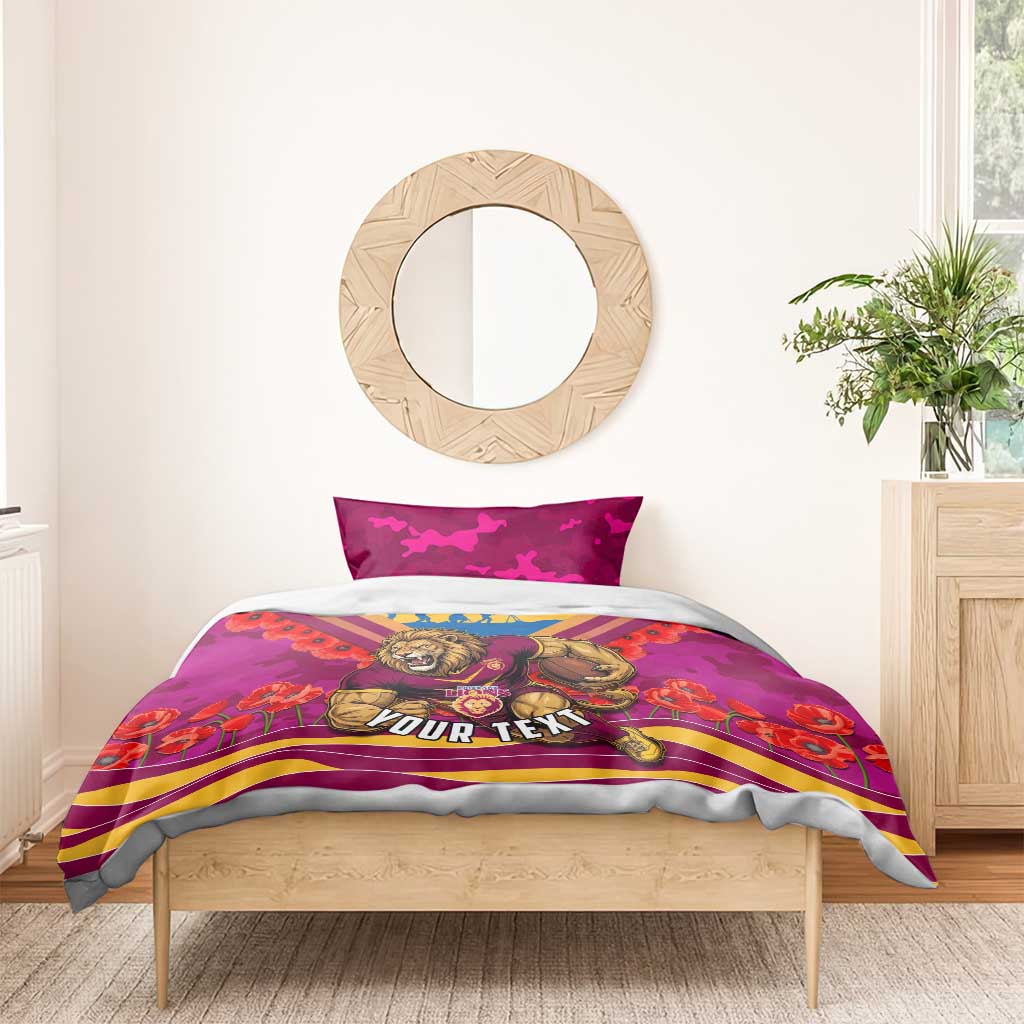 Personalised Brisbane Lions ANZAC Bedding Set Military Remembrance Australian Football Mascot Camouflage