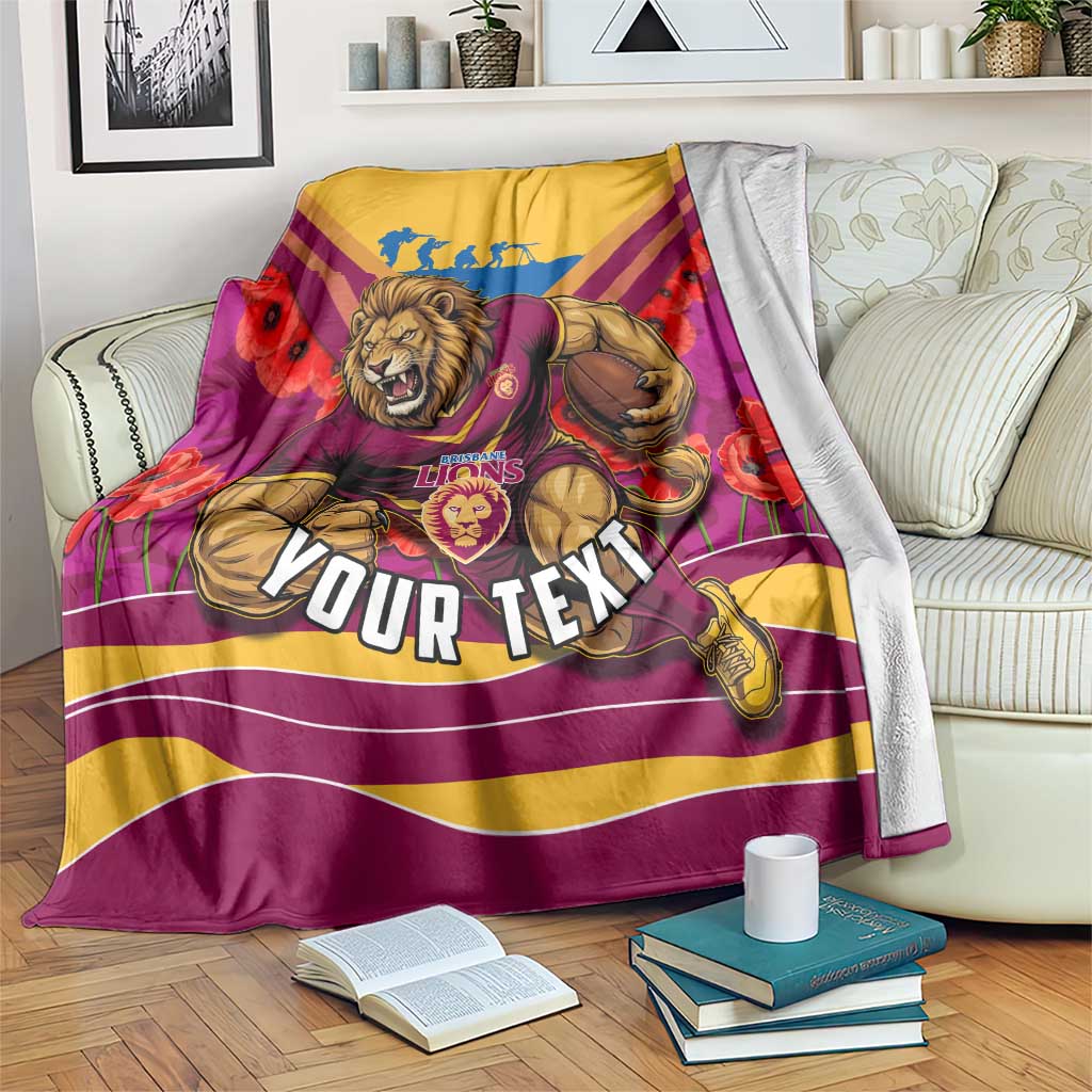 Personalised Brisbane Lions ANZAC Blanket Military Remembrance Australian Football Mascot Camouflage