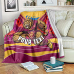 Personalised Brisbane Lions ANZAC Blanket Military Remembrance Australian Football Mascot Camouflage