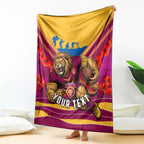Personalised Brisbane Lions ANZAC Blanket Military Remembrance Australian Football Mascot Camouflage