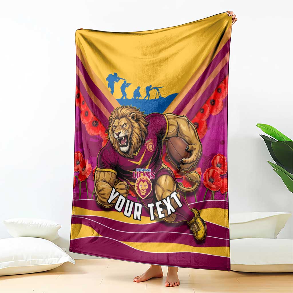 Personalised Brisbane Lions ANZAC Blanket Military Remembrance Australian Football Mascot Camouflage