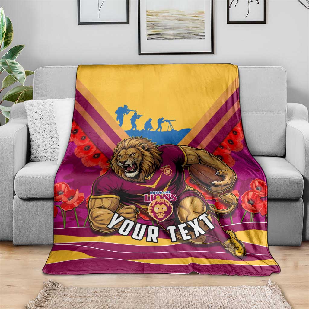 Personalised Brisbane Lions ANZAC Blanket Military Remembrance Australian Football Mascot Camouflage