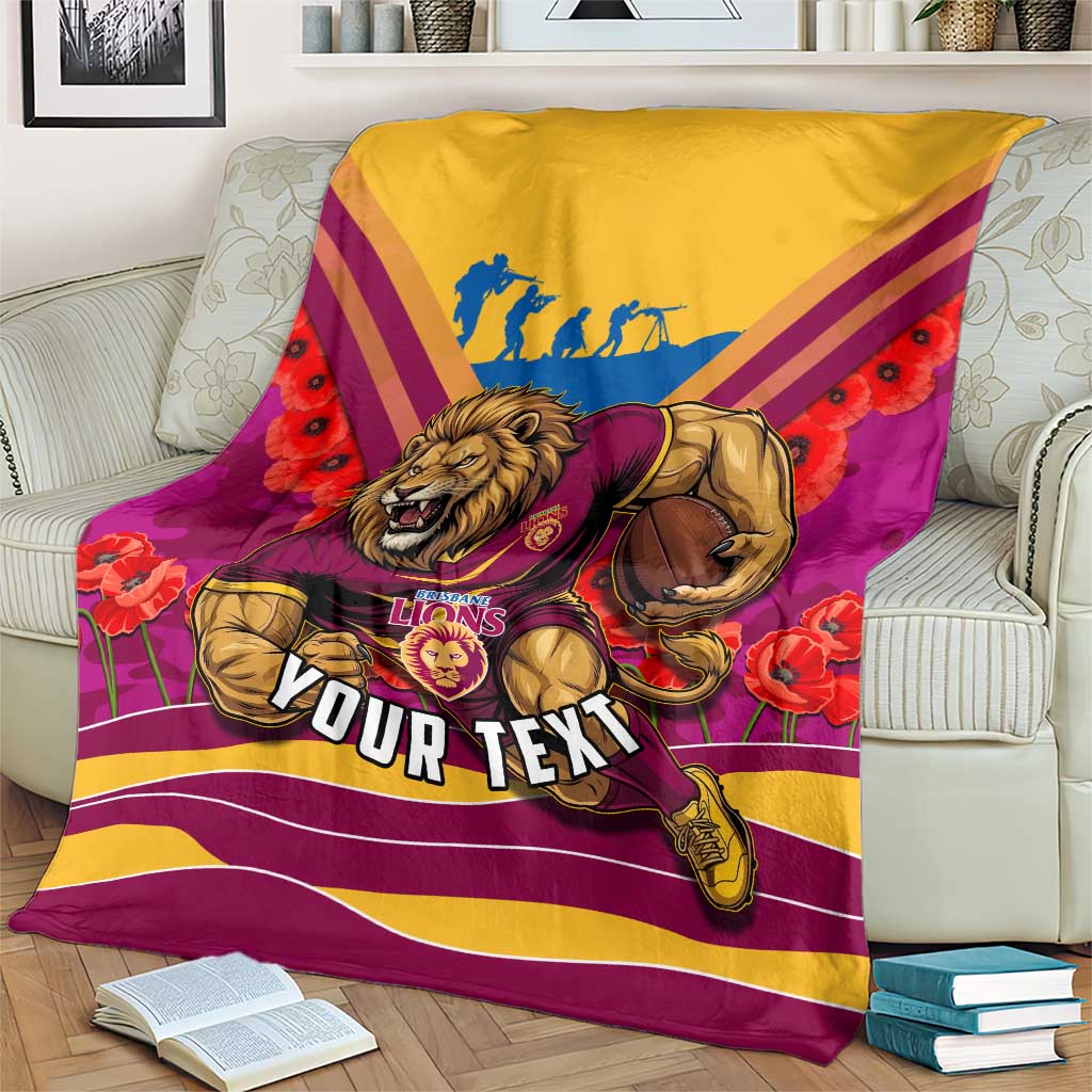 Personalised Brisbane Lions ANZAC Blanket Military Remembrance Australian Football Mascot Camouflage