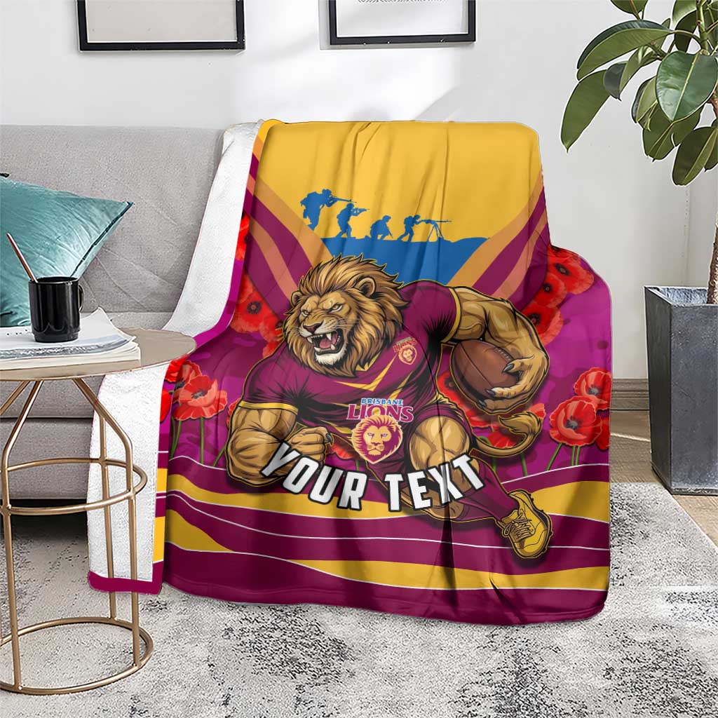 Personalised Brisbane Lions ANZAC Blanket Military Remembrance Australian Football Mascot Camouflage