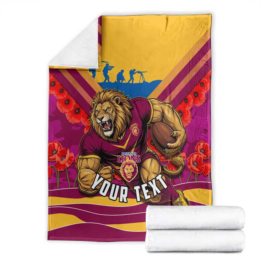 Personalised Brisbane Lions ANZAC Blanket Military Remembrance Australian Football Mascot Camouflage