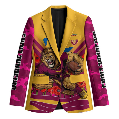 Personalised Brisbane Lions ANZAC Blazer Military Remembrance Australian Football Mascot Camouflage