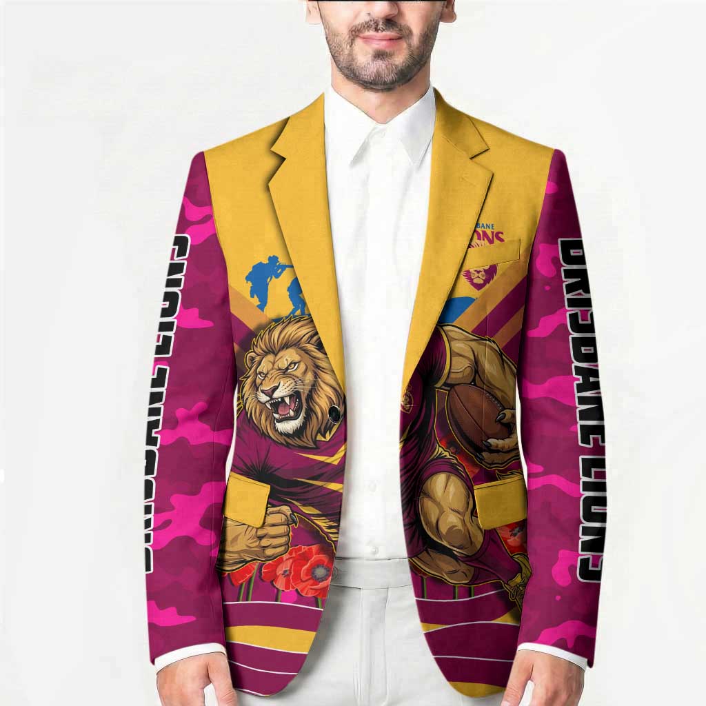Personalised Brisbane Lions ANZAC Blazer Military Remembrance Australian Football Mascot Camouflage