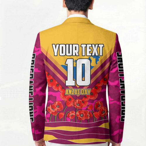 Personalised Brisbane Lions ANZAC Blazer Military Remembrance Australian Football Mascot Camouflage
