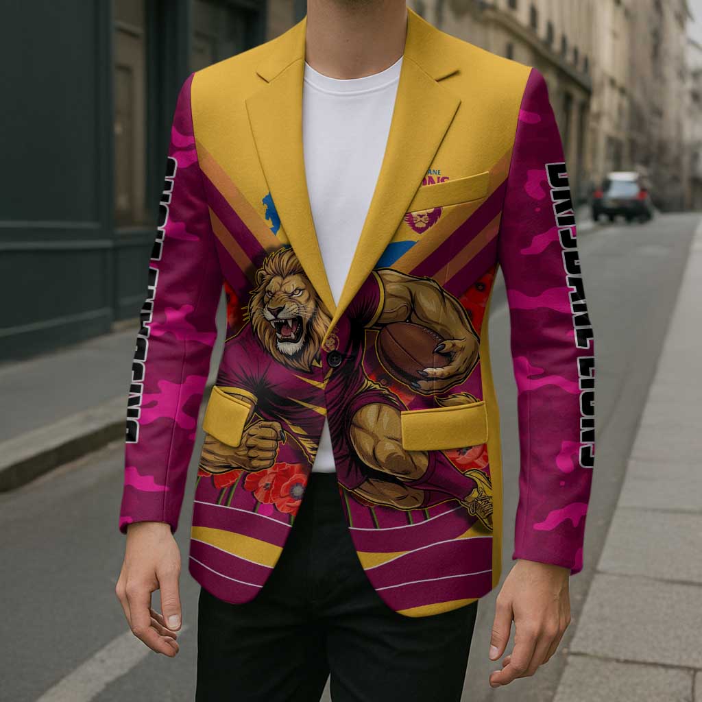 Personalised Brisbane Lions ANZAC Blazer Military Remembrance Australian Football Mascot Camouflage