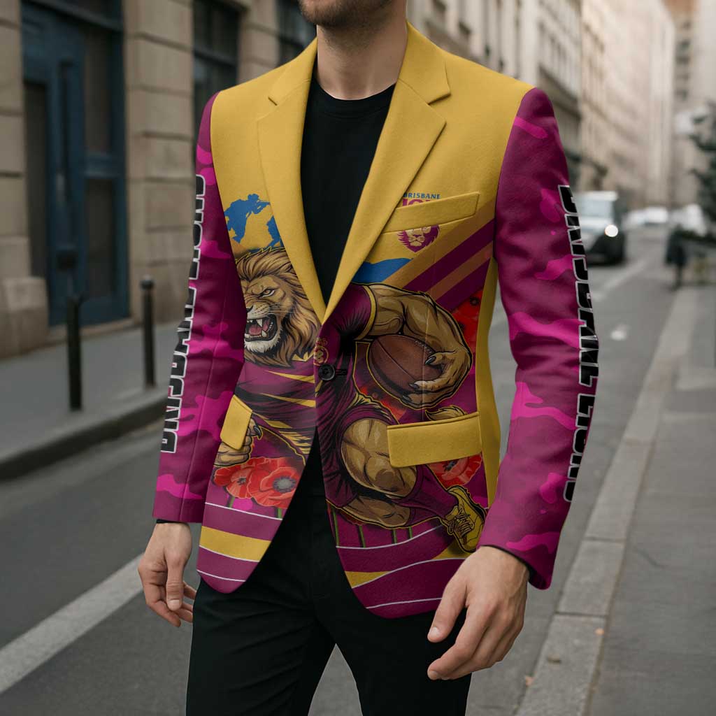 Personalised Brisbane Lions ANZAC Blazer Military Remembrance Australian Football Mascot Camouflage