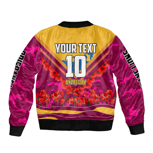 Personalised Brisbane Lions ANZAC Bomber Jacket Military Remembrance Australian Football Mascot Camouflage