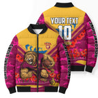 Personalised Brisbane Lions ANZAC Bomber Puffer Jacket Military Remembrance Australian Football Mascot Camouflage